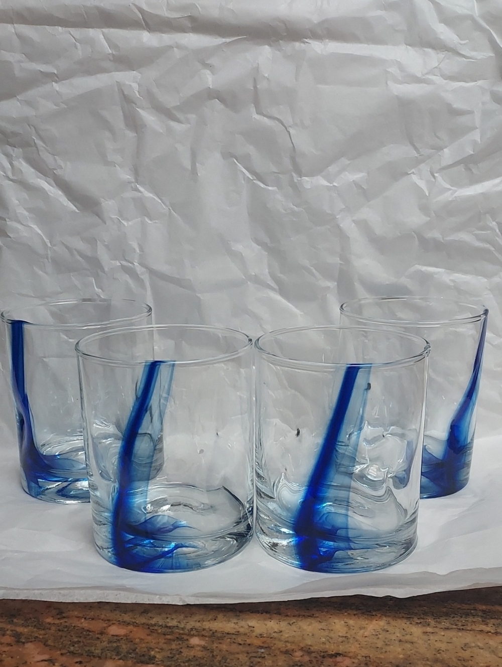Vintage Blue Ribon Inpression Easy Grip Dimple Shape Glasses Set Of 4.